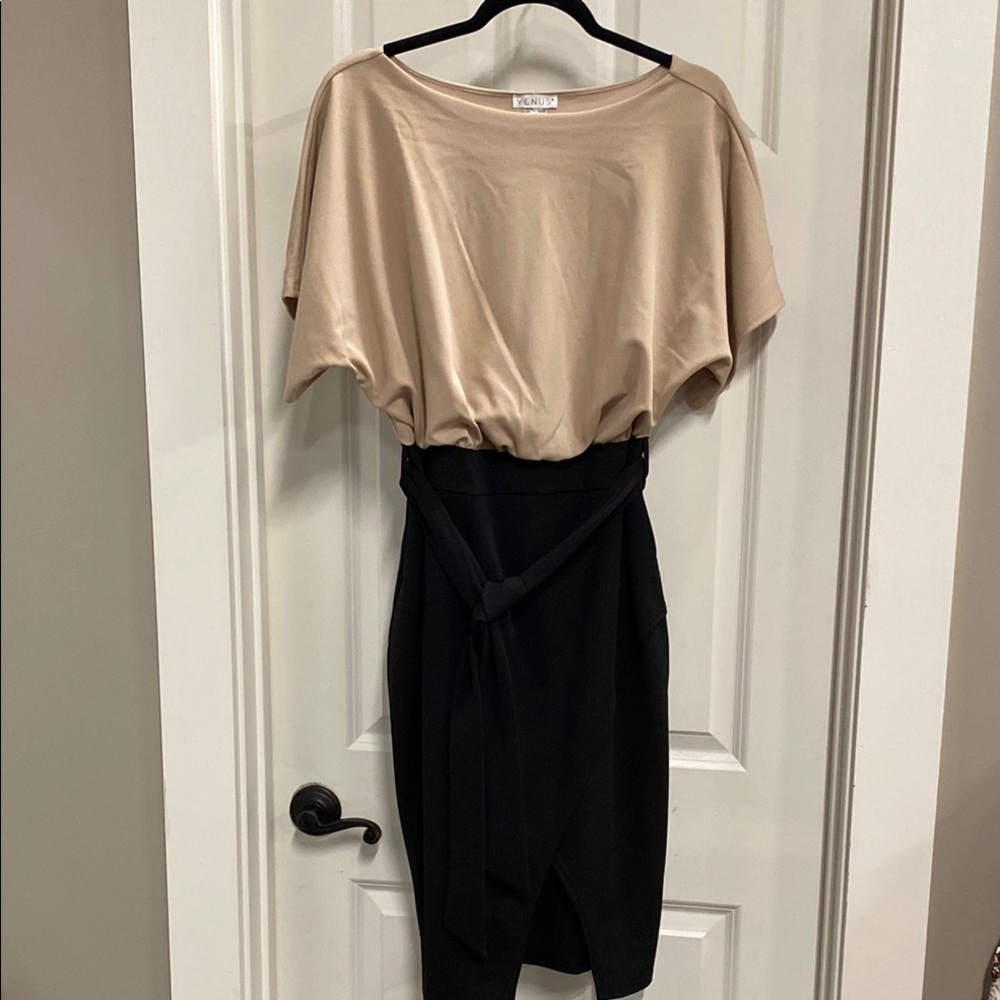 Beige and Black Women's Dress
